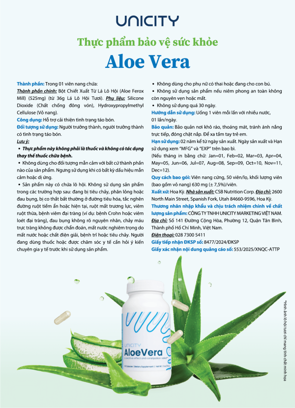 Thông tin chi tiết về sản phẩm thải độc ruột Unicity Aloe Vera